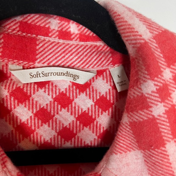 Soft Surroundings Paramour Tunic Top L Plaid‎ Button Down Long Sleeve Red Ivory - Picture 4 of 7